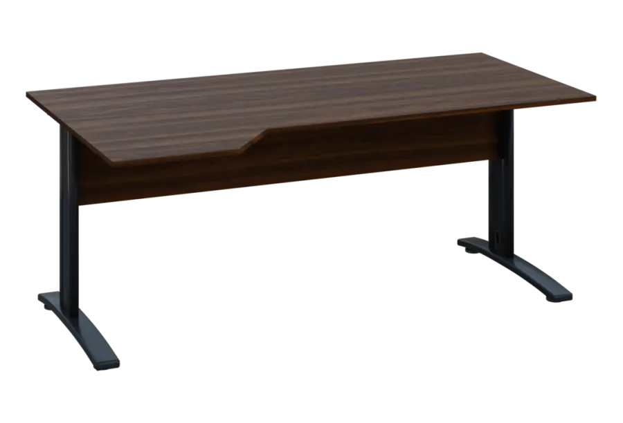 EZK 28 - 184 stůl kancelářský, rohový, levý, kovová podnož černá, deska 25 mm, široký 1800 mm, ořech královský